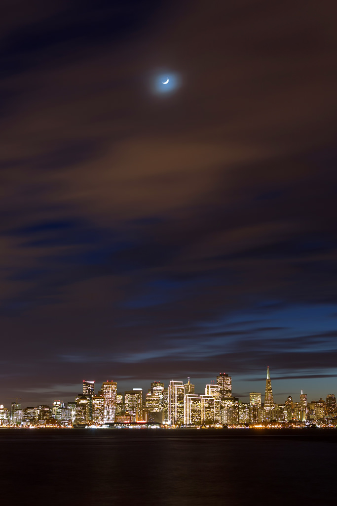Crescent Moon Over SF Skyline