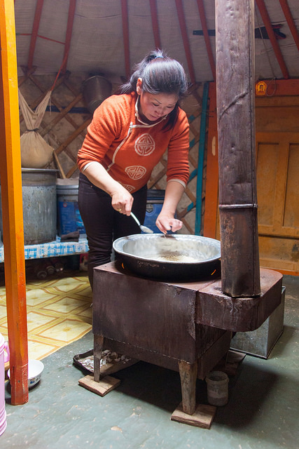 Badma Cooking on Ger Stove