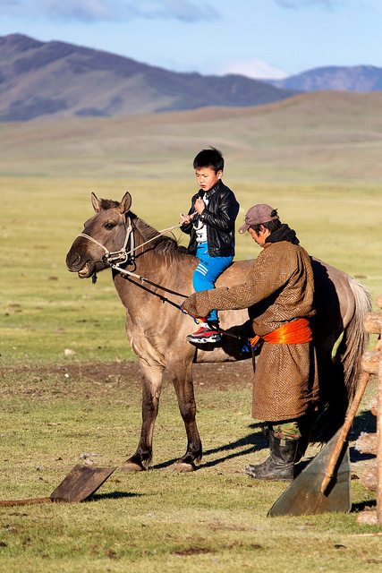 Mongolian Boy Setting Out for Morning Herding