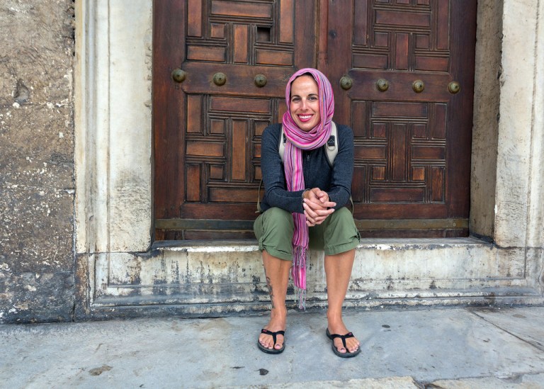 Marie in the Blue Mosque Courtyard